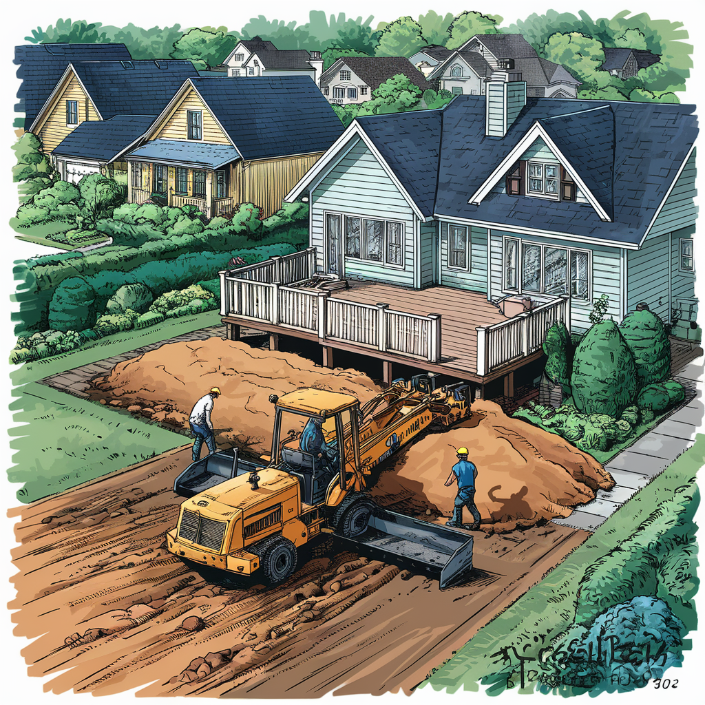 Illustration of levelling the ground for an extension to composite decking - Garden Polska - Gardpol