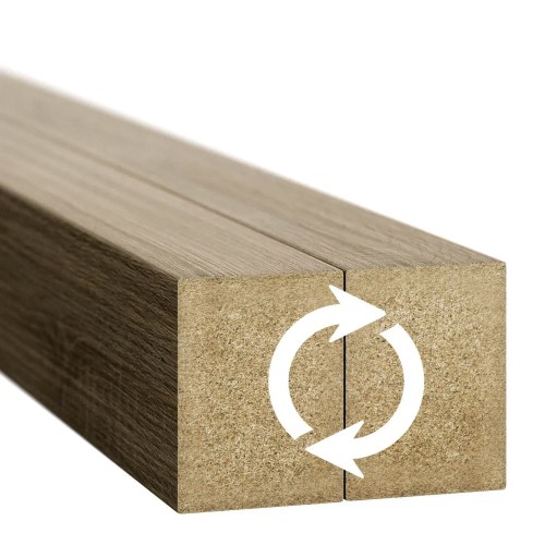 Cross-section of two wall slats with a white arrow icon indicating double-sided installation.