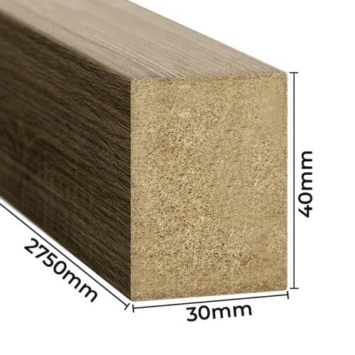 Cross-section of an Ash Oak wall slat with dimensions of 30 mm wide, 40 mm high and 2750 mm long.