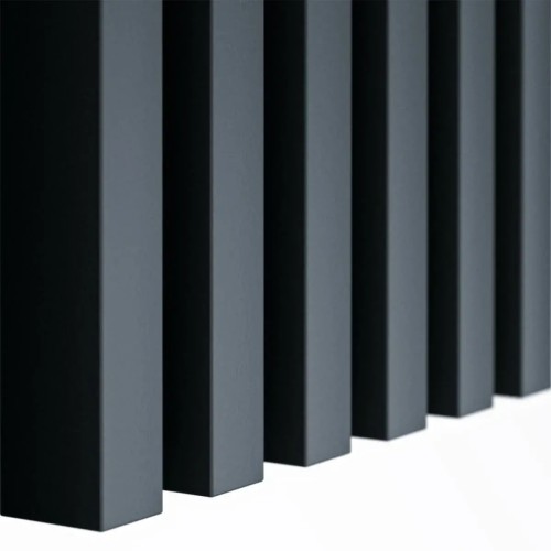 Close-up of vertical anthracite decorative wall slats.