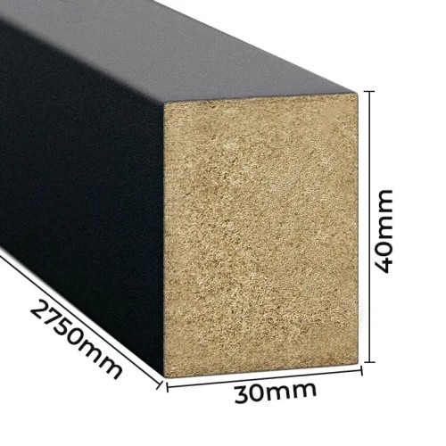 Black wall slat with a cross-section measuring 30 mm by 40 mm and a length of 2750 mm.