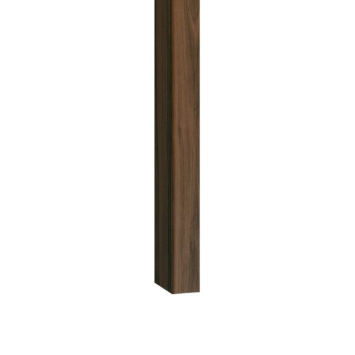 Vertical walnut-coloured wall slat showing its profile and wood texture.