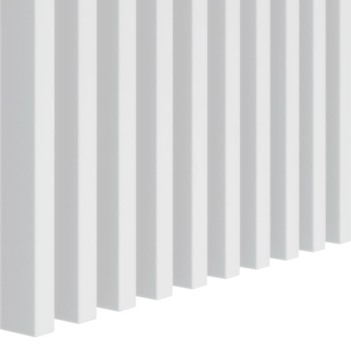 White vertical wall slats arranged parallel to one another, side view.