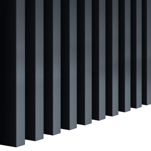 Vertical anthracite-coloured wall slats arranged in a row, viewed at an angle.