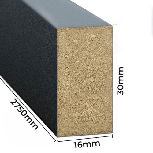 Cross-section of an anthracite wall slat with dimensions of 16 mm wide, 30 mm high and 2750 mm long.