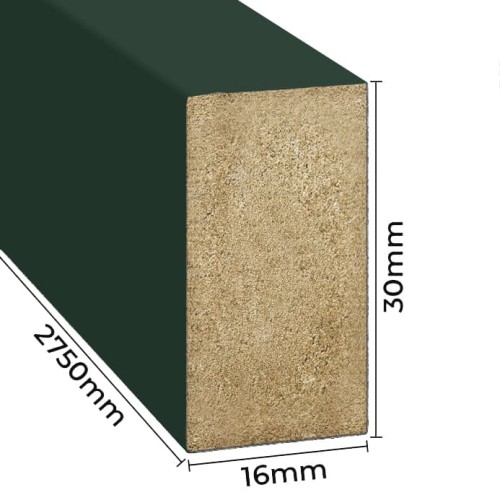 A bottle-green wall slat measuring 16 mm x 30 mm and 2750 mm long.