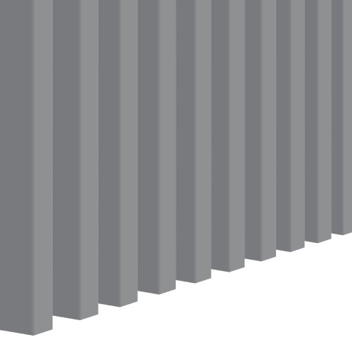 Vertical grey wall slats arranged parallel in a row, shown in perspective.