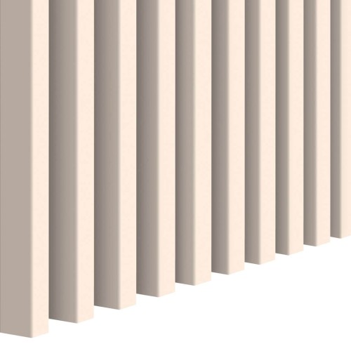 Beige vertical wall slats arranged parallel to one another in perspective.