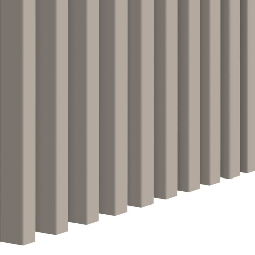 Vertical cashmere-coloured wall slats showing the profile of the decorative strips.