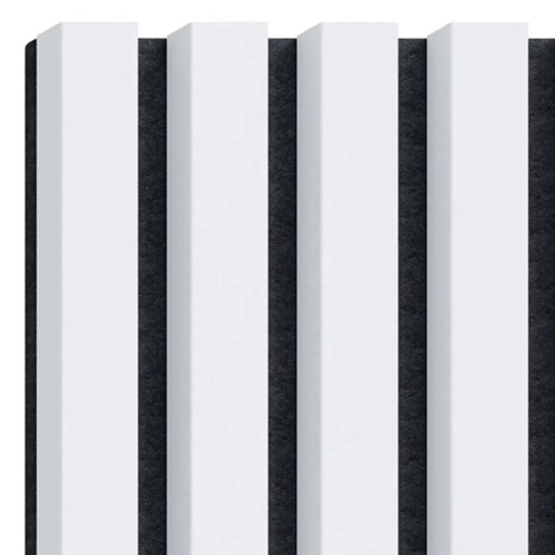 White vertical wall slats on a black felt backing.