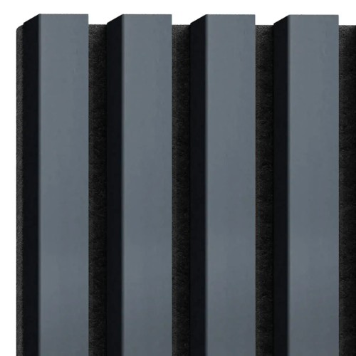 Anthracite decorative slats mounted vertically on a black felt backing.