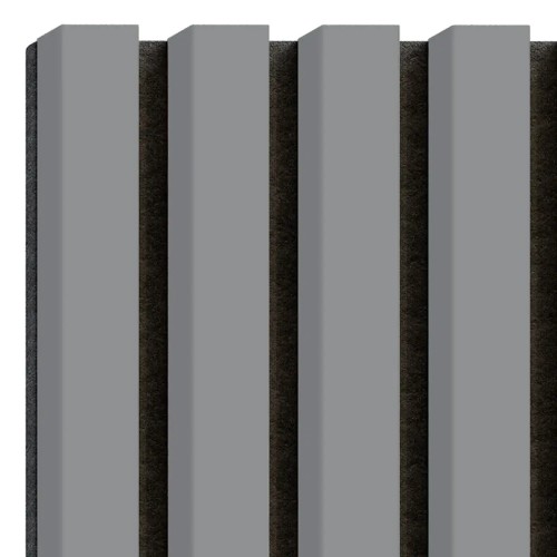 Vertical grey wall slats mounted on black felt.