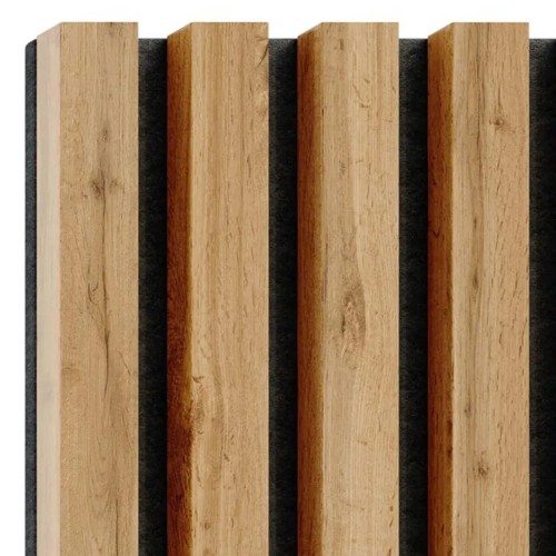 Vertical decorative slats in Wotan oak on a black felt backing.