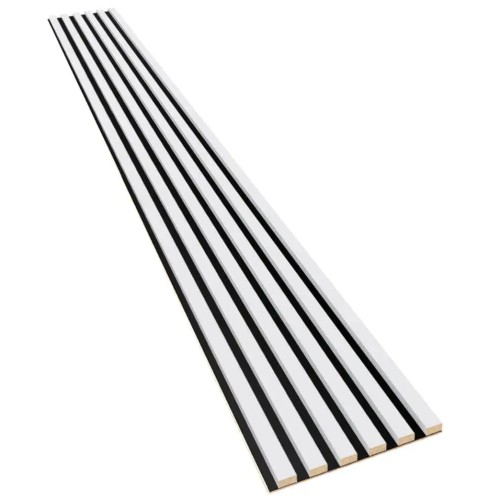 White decorative slats on a black HDF backing board.
