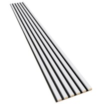 White HDF board slats 20x300 mm decorative wall strips on an HDF board