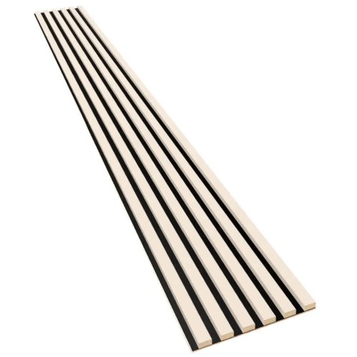 Long panel with beige wall slats mounted on a black HDF board.
