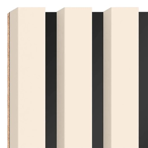 Beige vertical decorative slats on a black HDF board.
