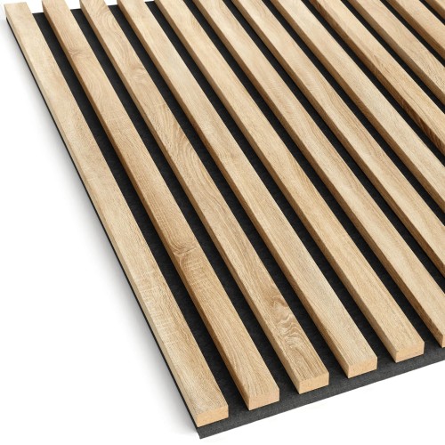 Sonoma oak-coloured wall slats on a black felt backing.