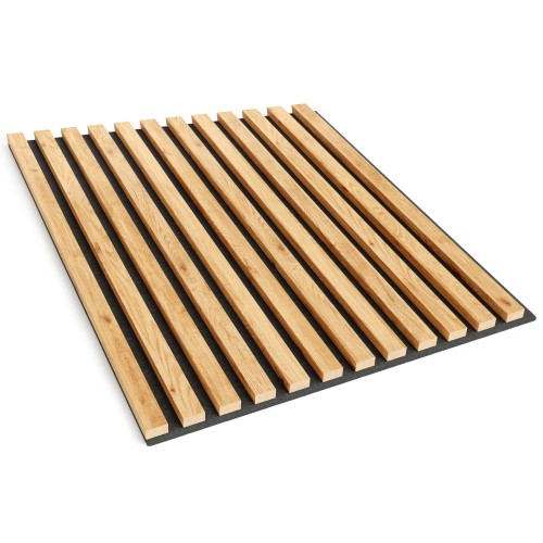 A square panel with natural oak-coloured wooden slats on black felt.