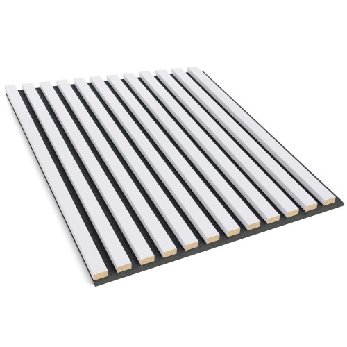 Wall panel with white decorative slats on black felt.