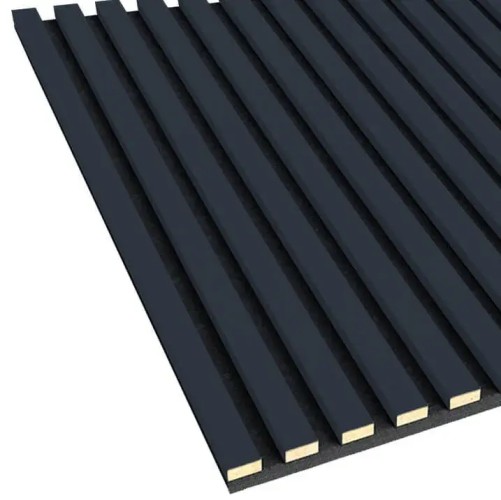 Anthracite wall slats on black felt, with the light-coloured core of the slats visible.