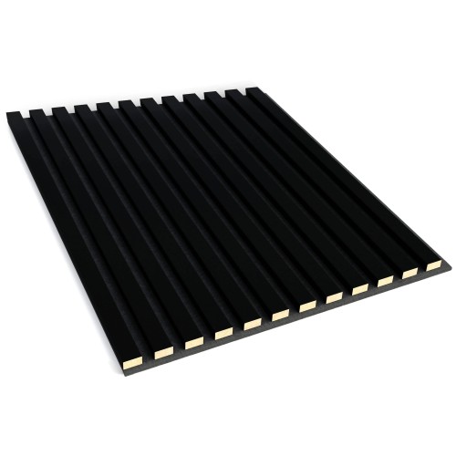 Black decorative panel with wall slats on a felt backing