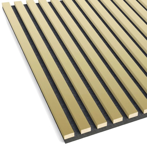 Gold gloss-coloured wall slats mounted on a black felt backing.