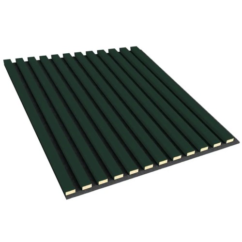 A square wall panel with bottle-green slats on black felt.