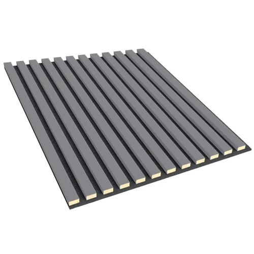 Wall panel with grey decorative slats on a black felt backing.