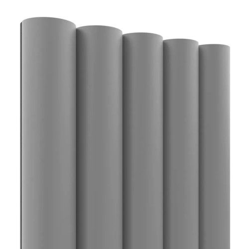 A grey wall panel with decorative vertical half-round mouldings.