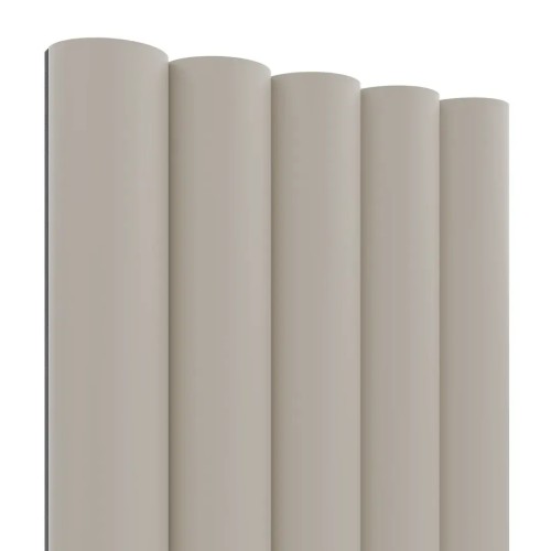 A grooved wall panel in cashmere with rounded half-round slats.