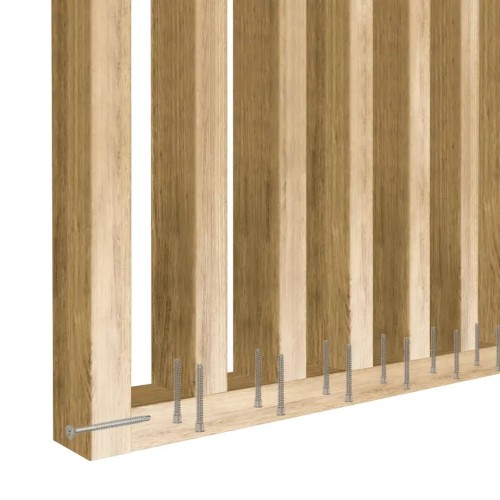 How to attach a screen made of oak slats to the bottom strip using screws.