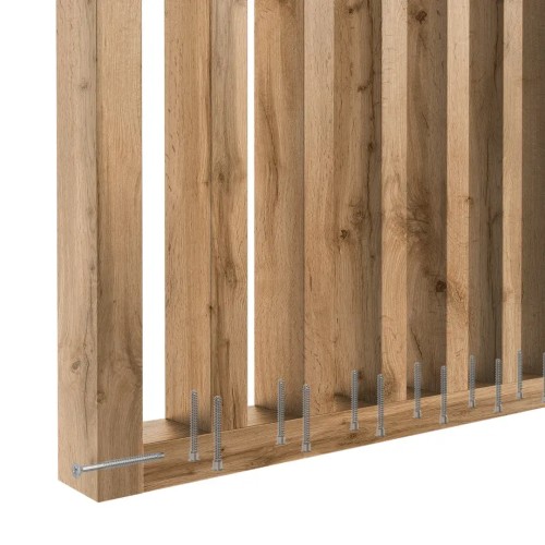 How to attach vertical oak slats to the bottom frame using fixing screws.