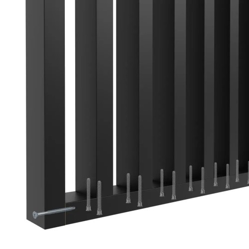 How to connect black slats to the bottom frame strip using fixing screws.