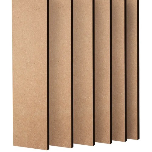 Vertical unfinished DIY wall slats made from MDF, ready to be painted.