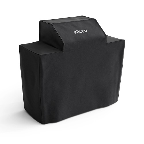 Black protective cover for a Köler gas barbecue, with the manufacturer's white logo.