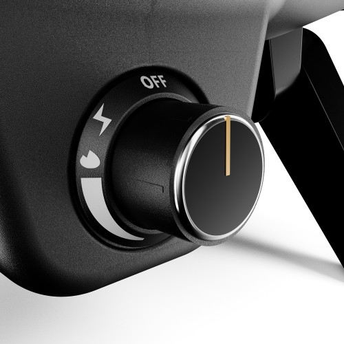 Black gas flame control knob for a pizza oven, marked with OFF, spark and flame symbols.