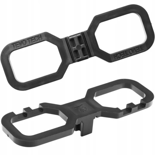 Black plastic ventilation pads for decking boards, shown from two angles.