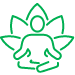 Green icon showing a figure meditating in the lotus position against a backdrop of flower petals.