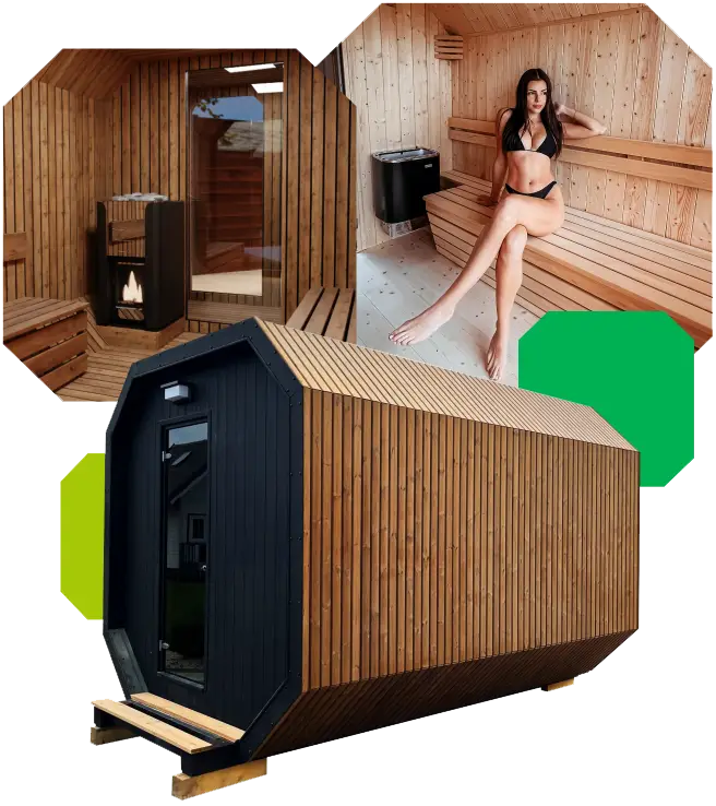 Interior and wooden cladding of the Scandi sauna