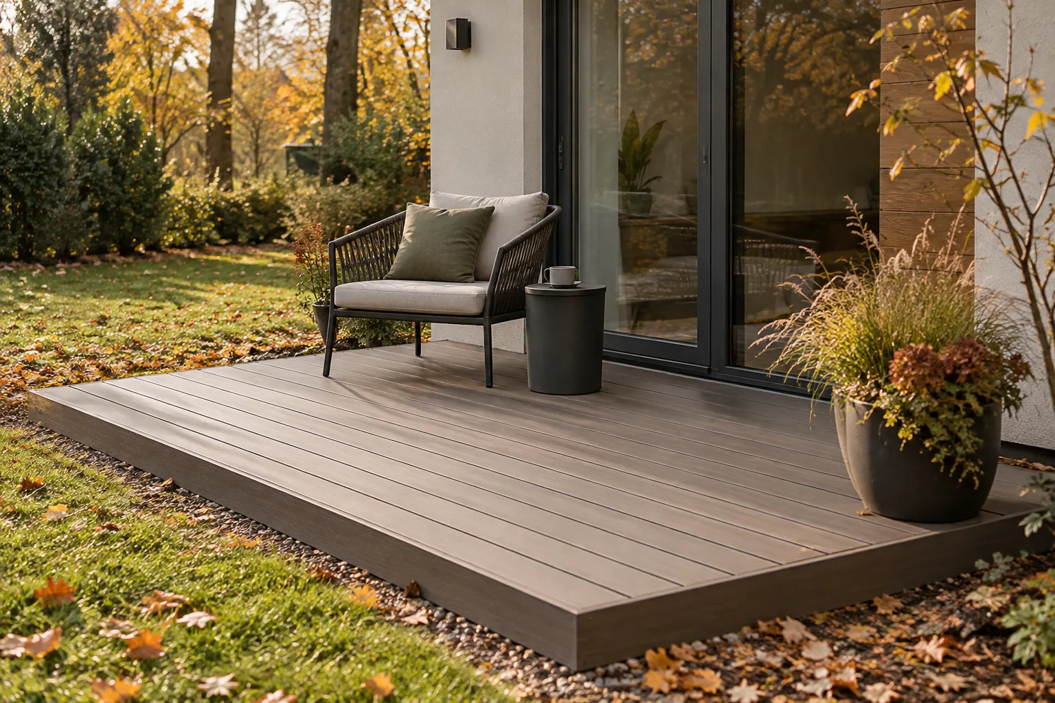 The effect of laying composite decking boards on a small patio