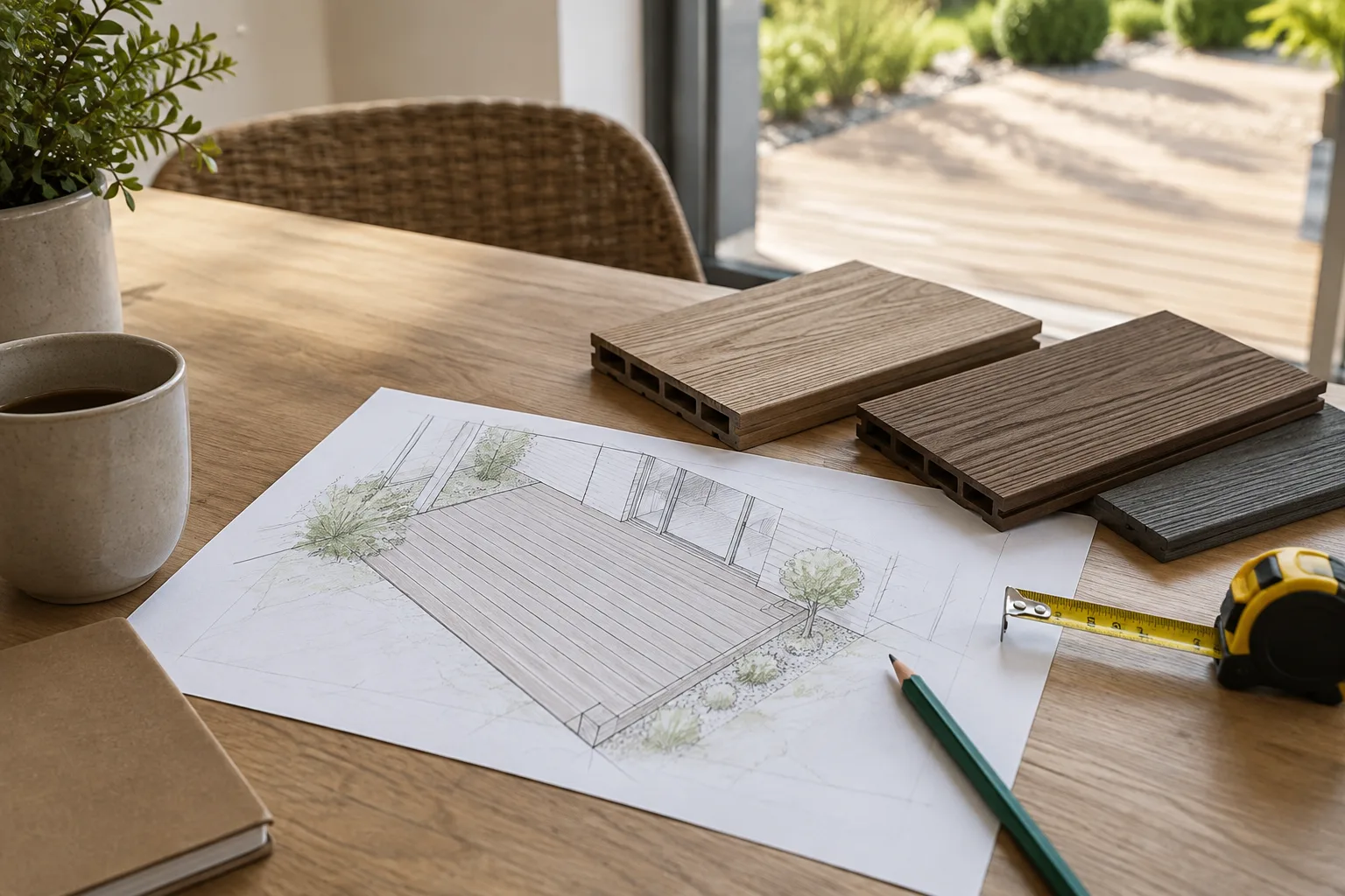 Planning the lengths and layout of composite decking boards on a sketch
